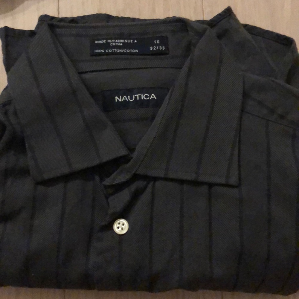 Nautica M 16/32-33 Grey-Black Stripe Dress Shirt